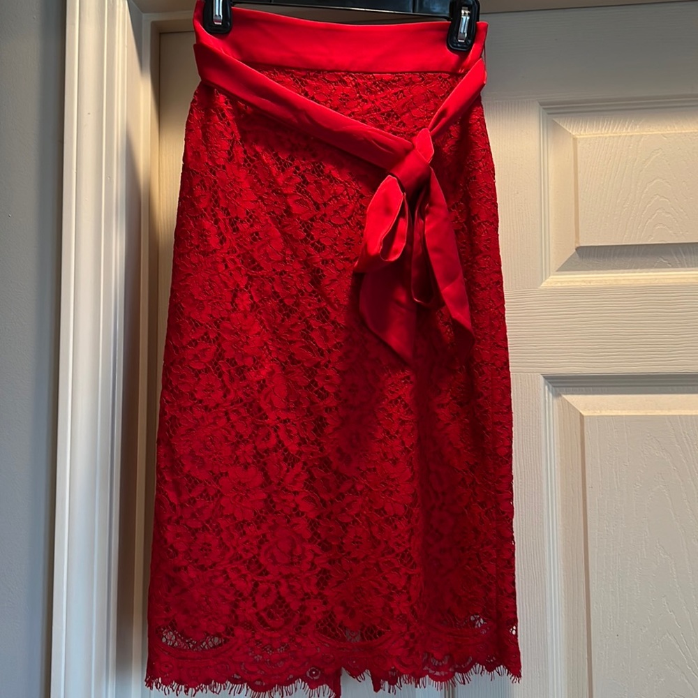 NWOT J.Crew lace midi skirt in red